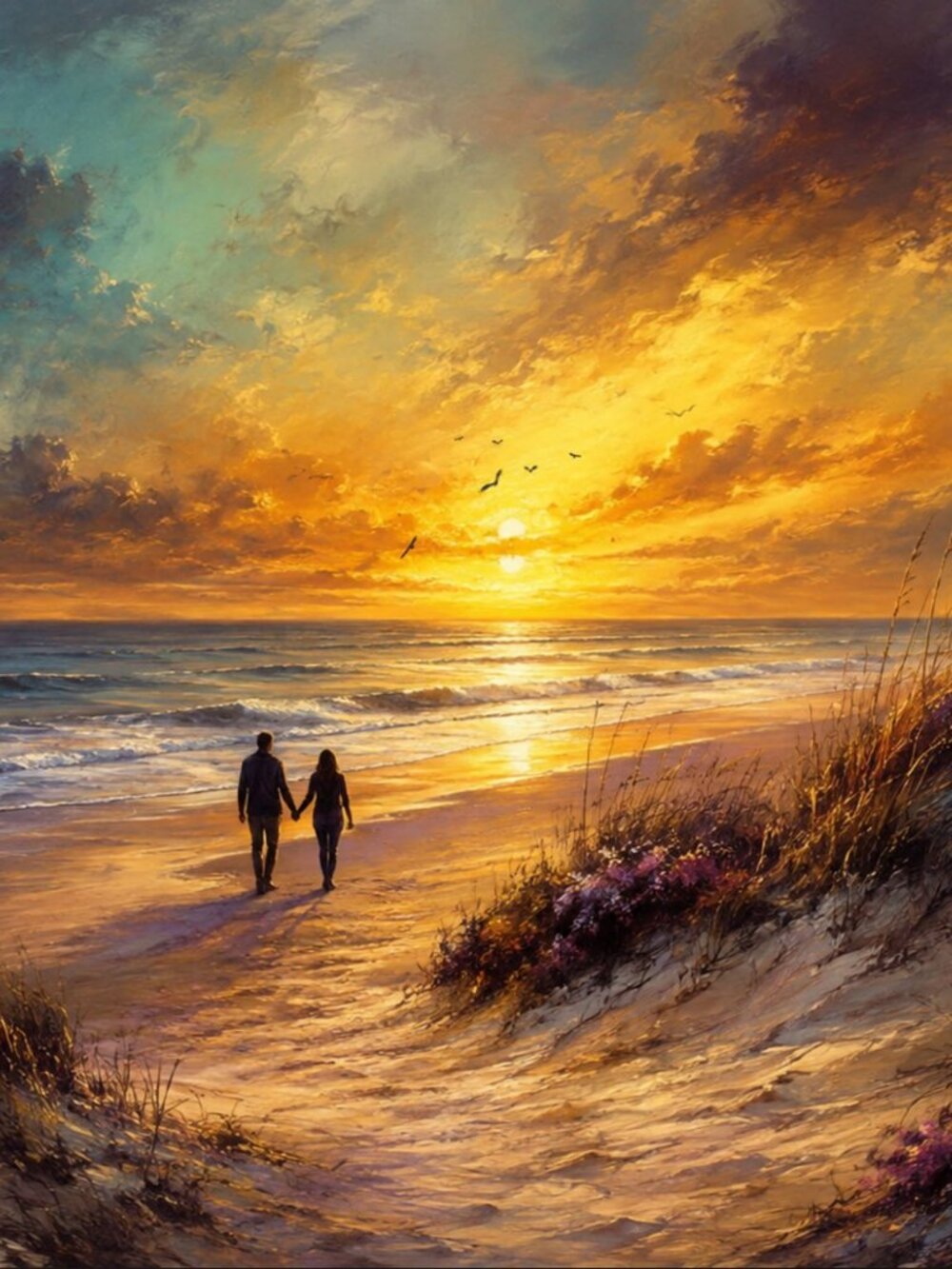 Eternal Horizon" Coastal Sunset Art Print 36x24 | Gold & Blue Wall Decor